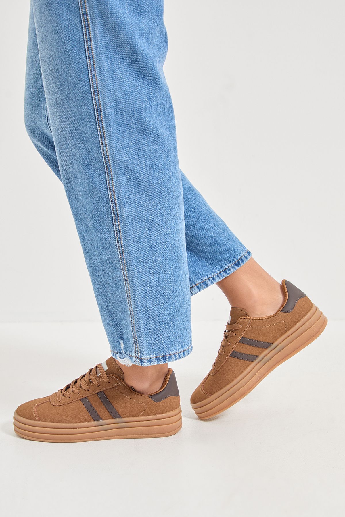 Oasis Isla Faux Suede Lace Up Platform Trainers Brown image 2