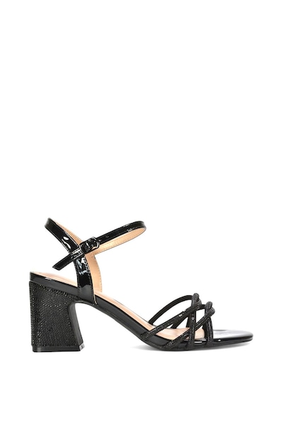 XY London 'Gwen' Strappy Block High Heel Sandal Shoes With Rhinestone