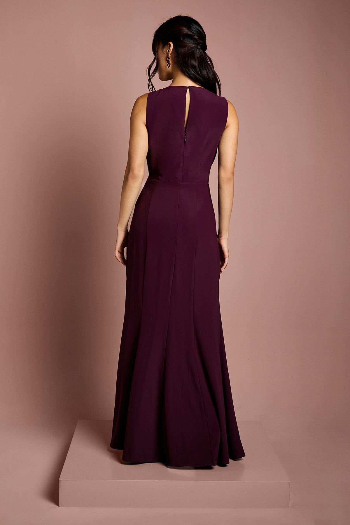 Coast V Neck Wrap Detail Crepe Maxi Bridesmaid Dress Fig image 3