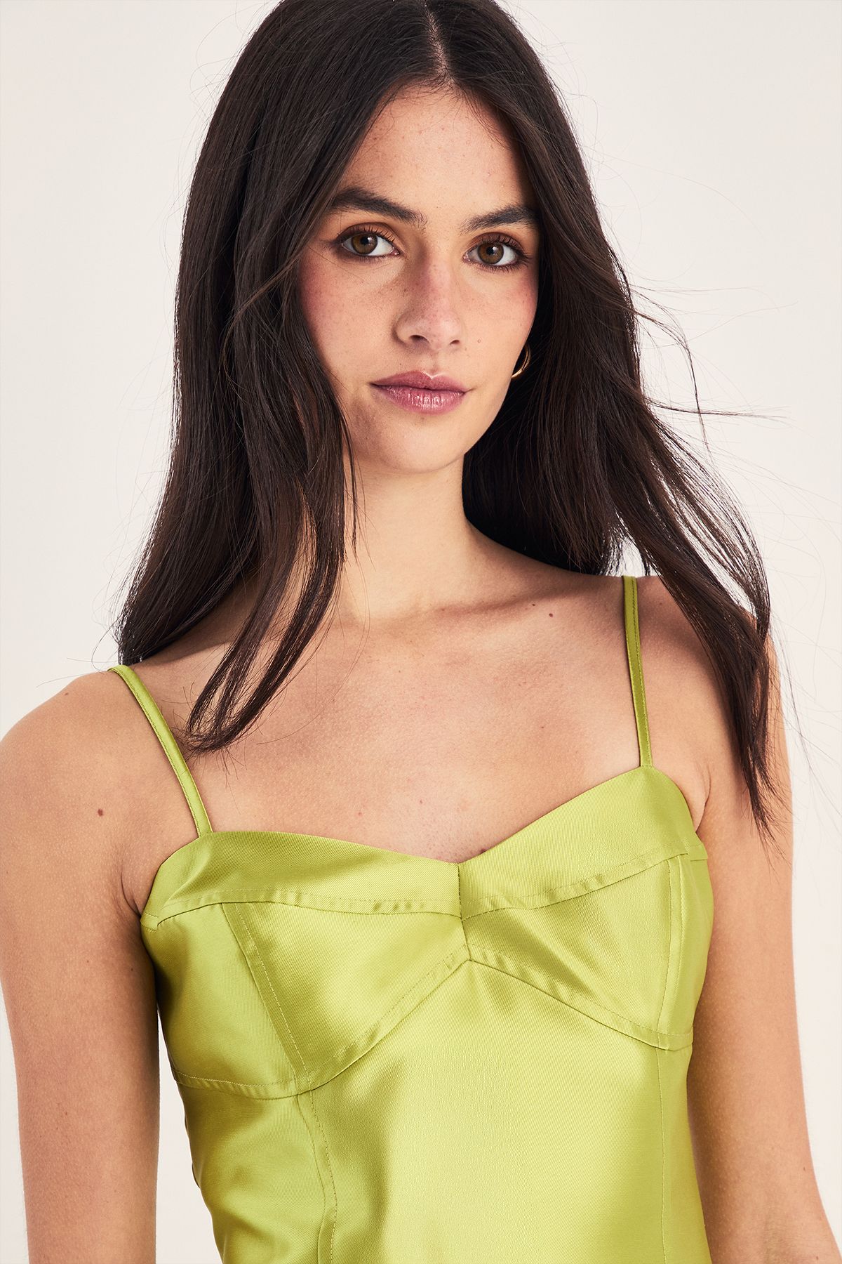 NastyGal Structured Satin Panelled Strappy Mini Dress Lime image 5