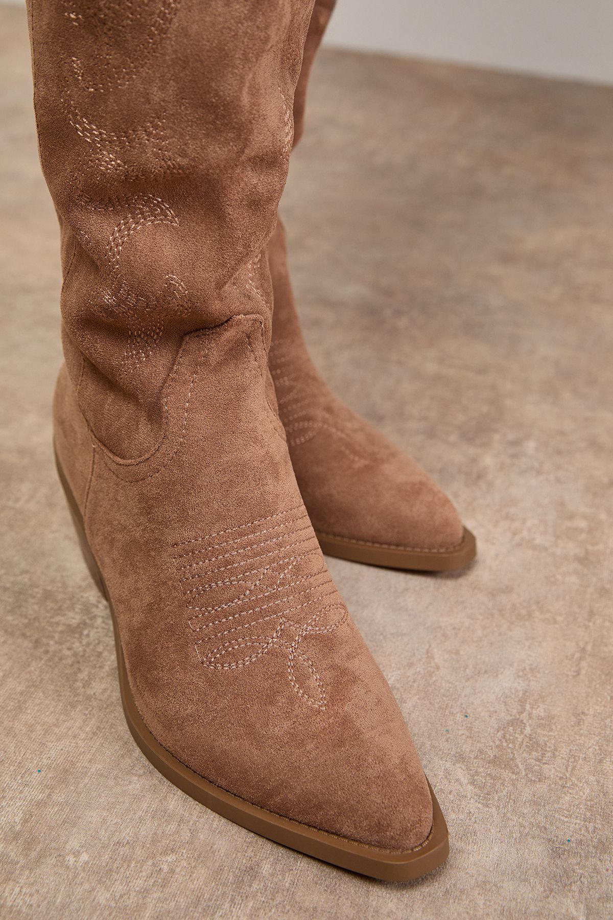 Oasis Salma Faux Leather Western Cowboy Calf Boots Camel image 4