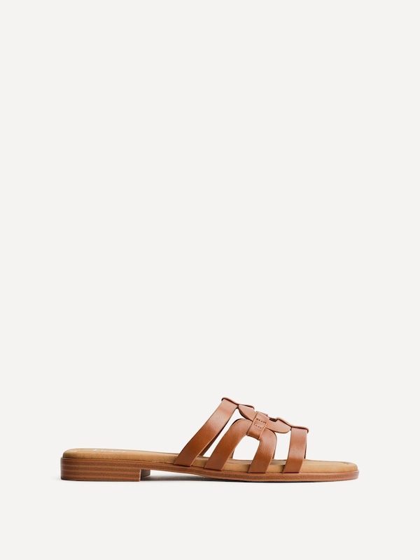 Linzi Lupita Tan Faux Leather Linked Flat Slider Sandal