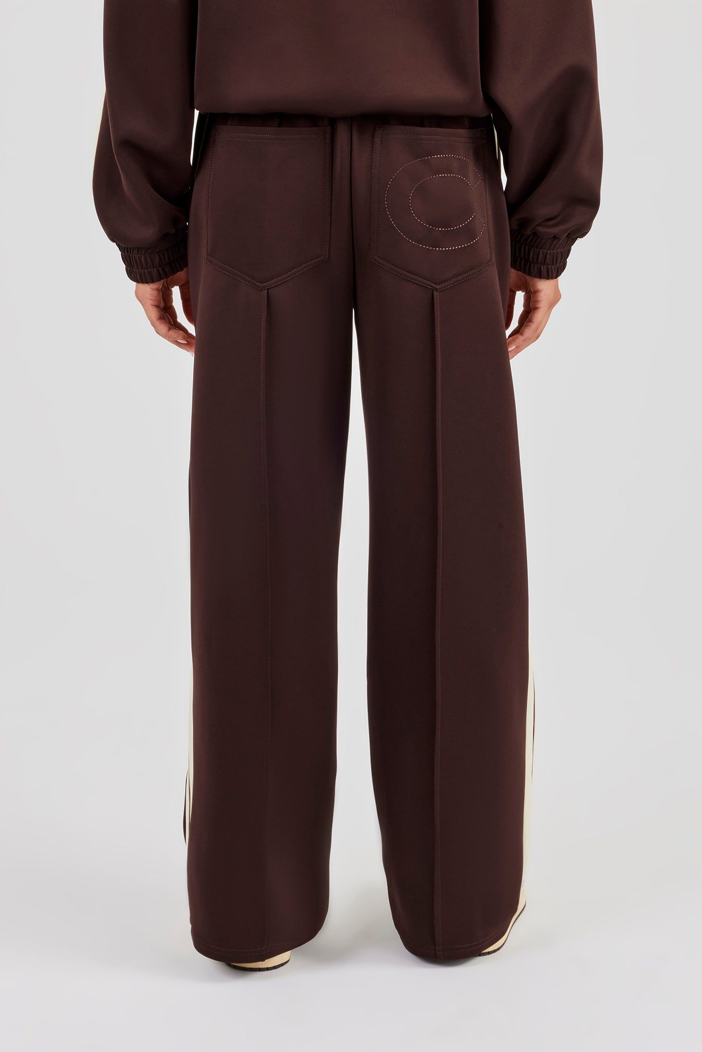 Cernucci Wide Leg Track Pant With Butter Yellow Taping  - Chocolate image 3