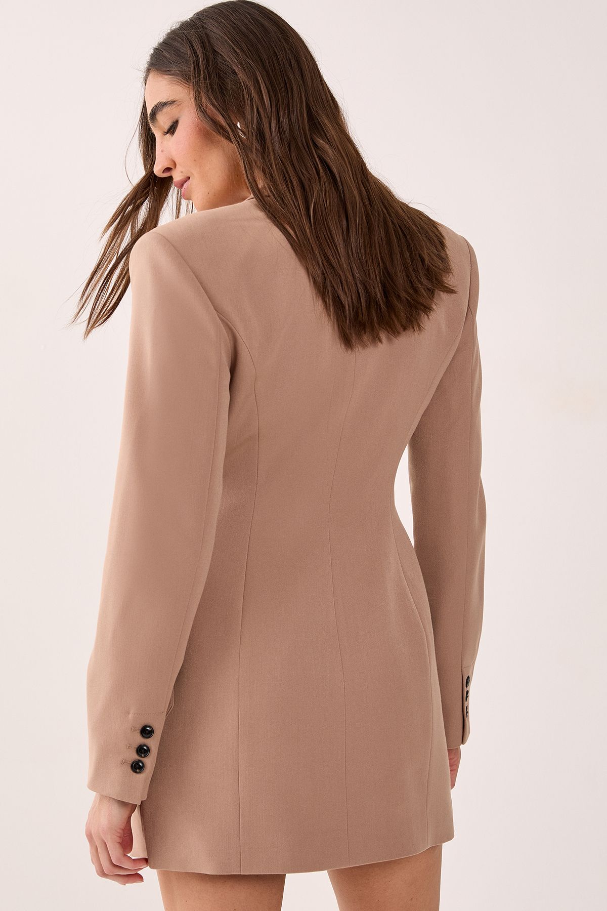 NastyGal Tailored Belted Shoulder Pad Blazer Dress Taupe image 3