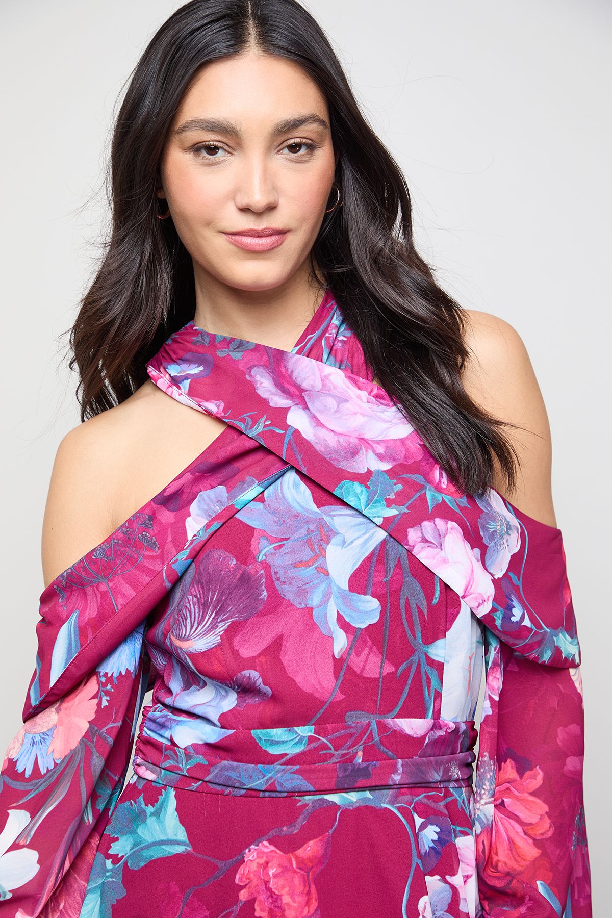 Oasis Printed Halterneck Off The Shoulder Tiered Maxi Dress Floral image 4