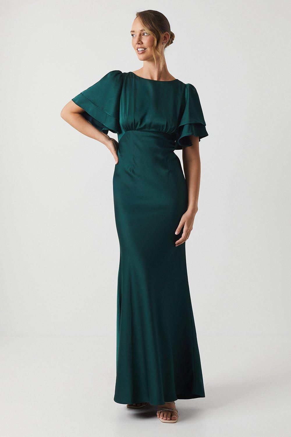 Coast Coast Honoured Satin Back Crepe High Neck Short Sleeve Maxi Bridesmaid Dress Emerald image 1