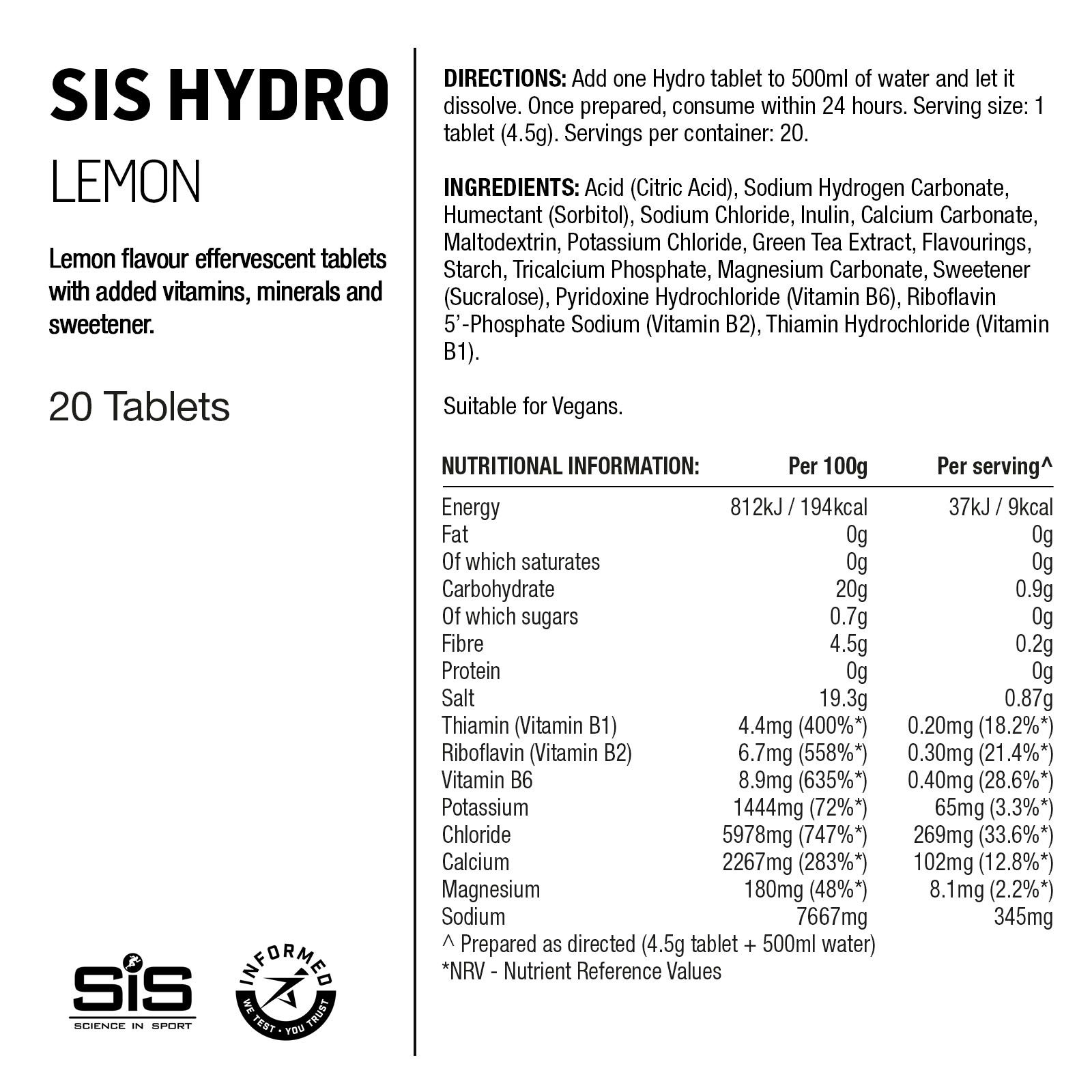 Science in Sport Science in Sport | Hydro Tablets + Electrolytes | Lemon Flavour | 20 Tablets image 6