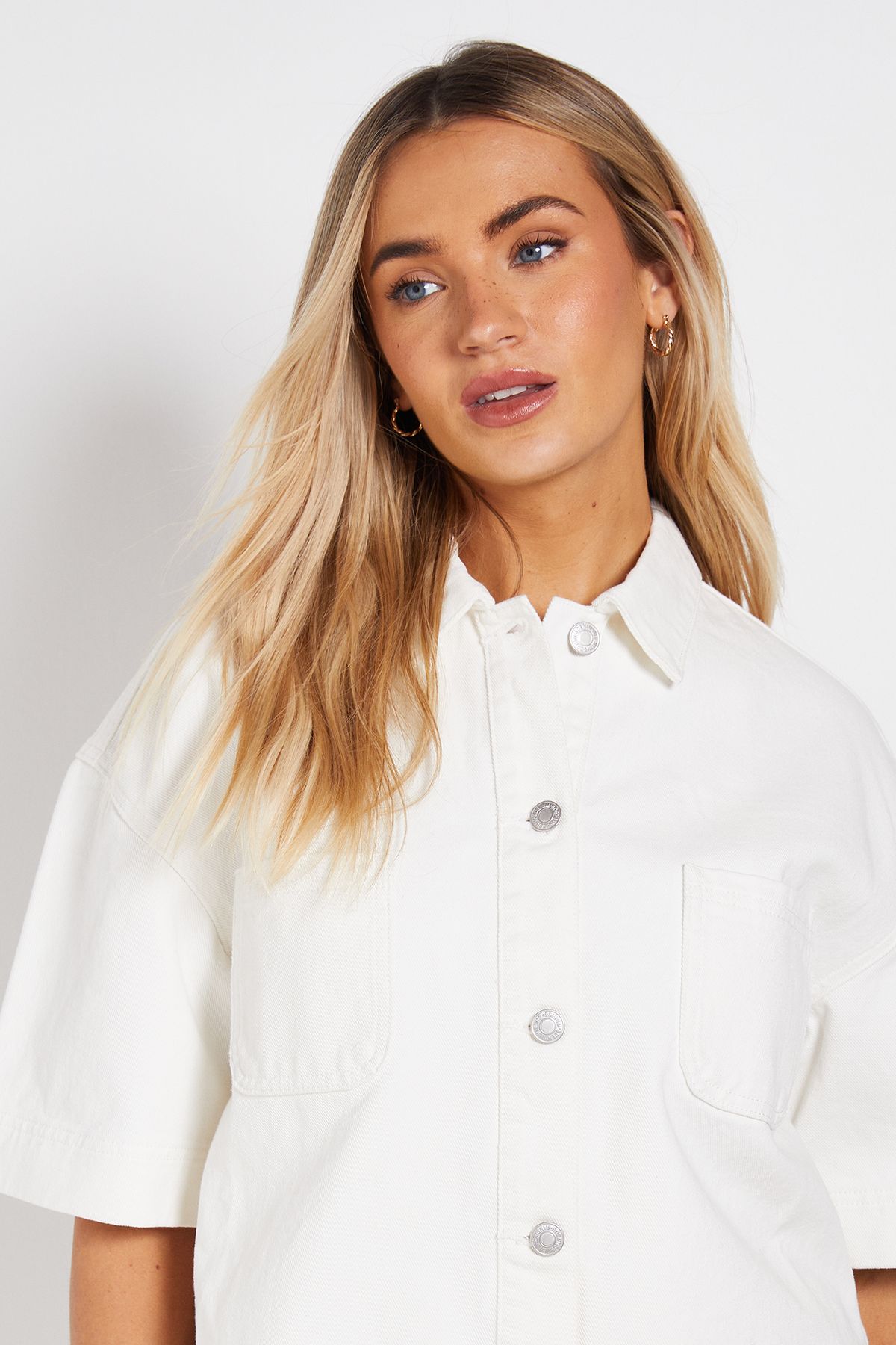 Dorothy Perkins Boxy Cropped Denim Jacket Ecru image 3