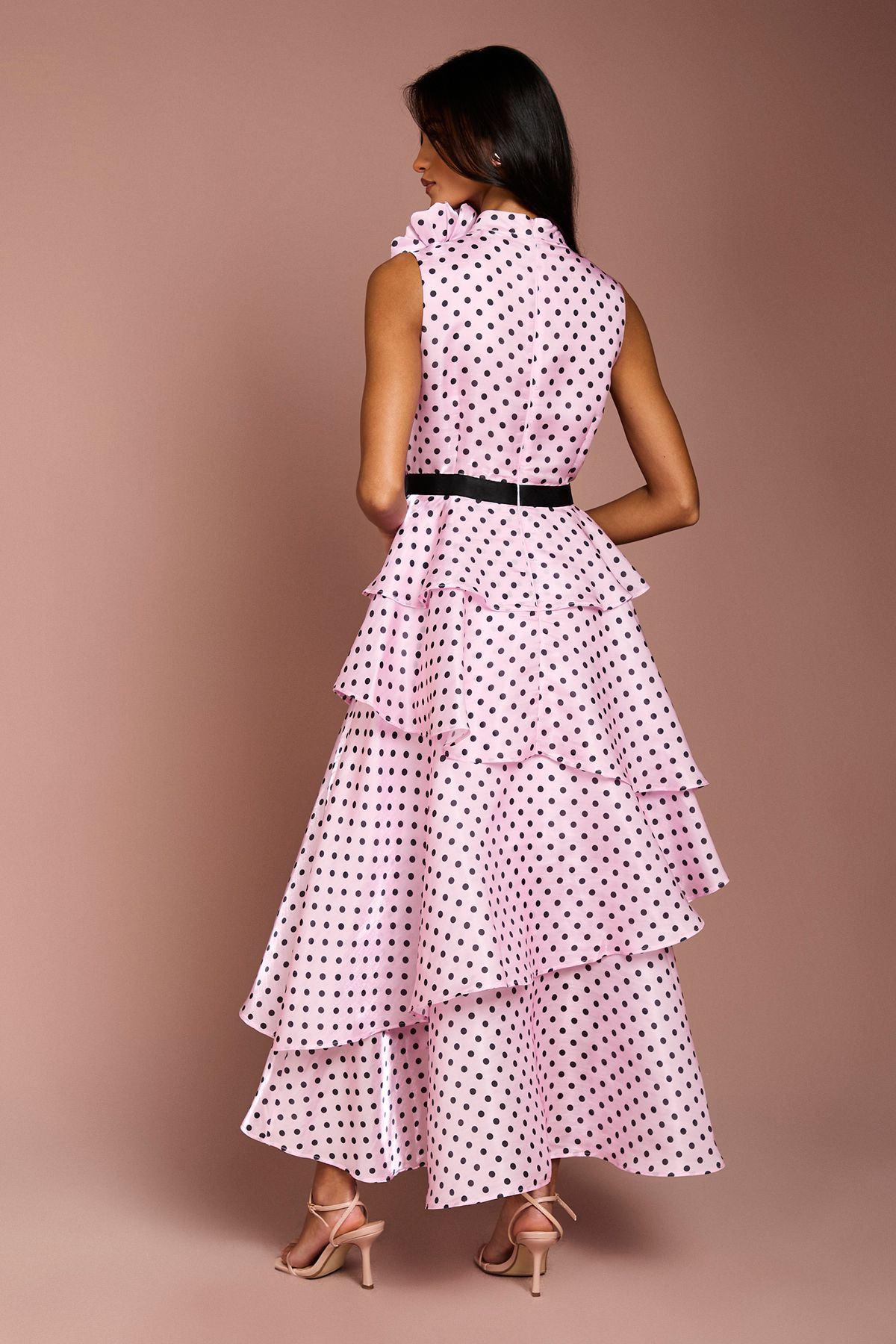 Coast Petite Polka Dot Tiered Organza Midi Dress Pink image 3