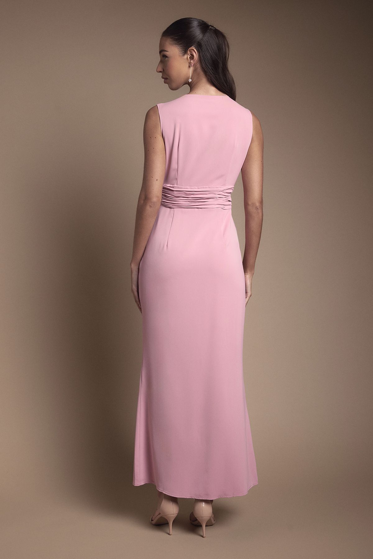Coast Wrap Front Pleat Waist Maxi Bridesmaid Dress Antique Rose image 3