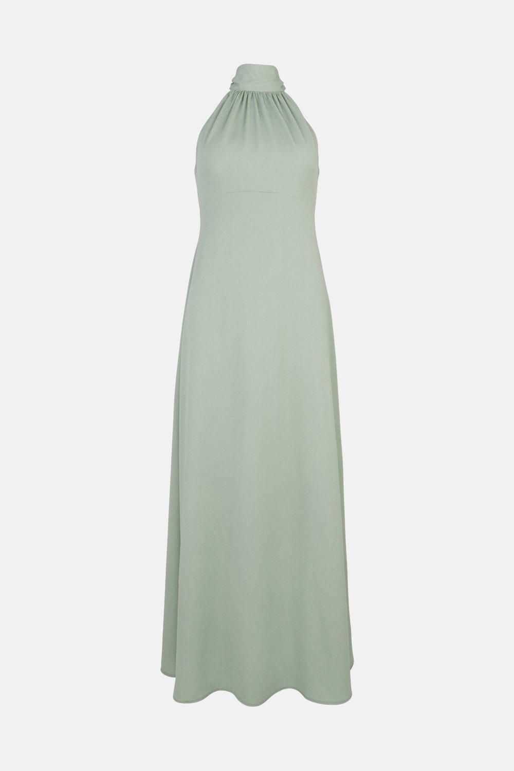 Oasis Oasis By Coast Satin Halter Neck Midi Bridesmaid Dress Sage image 4
