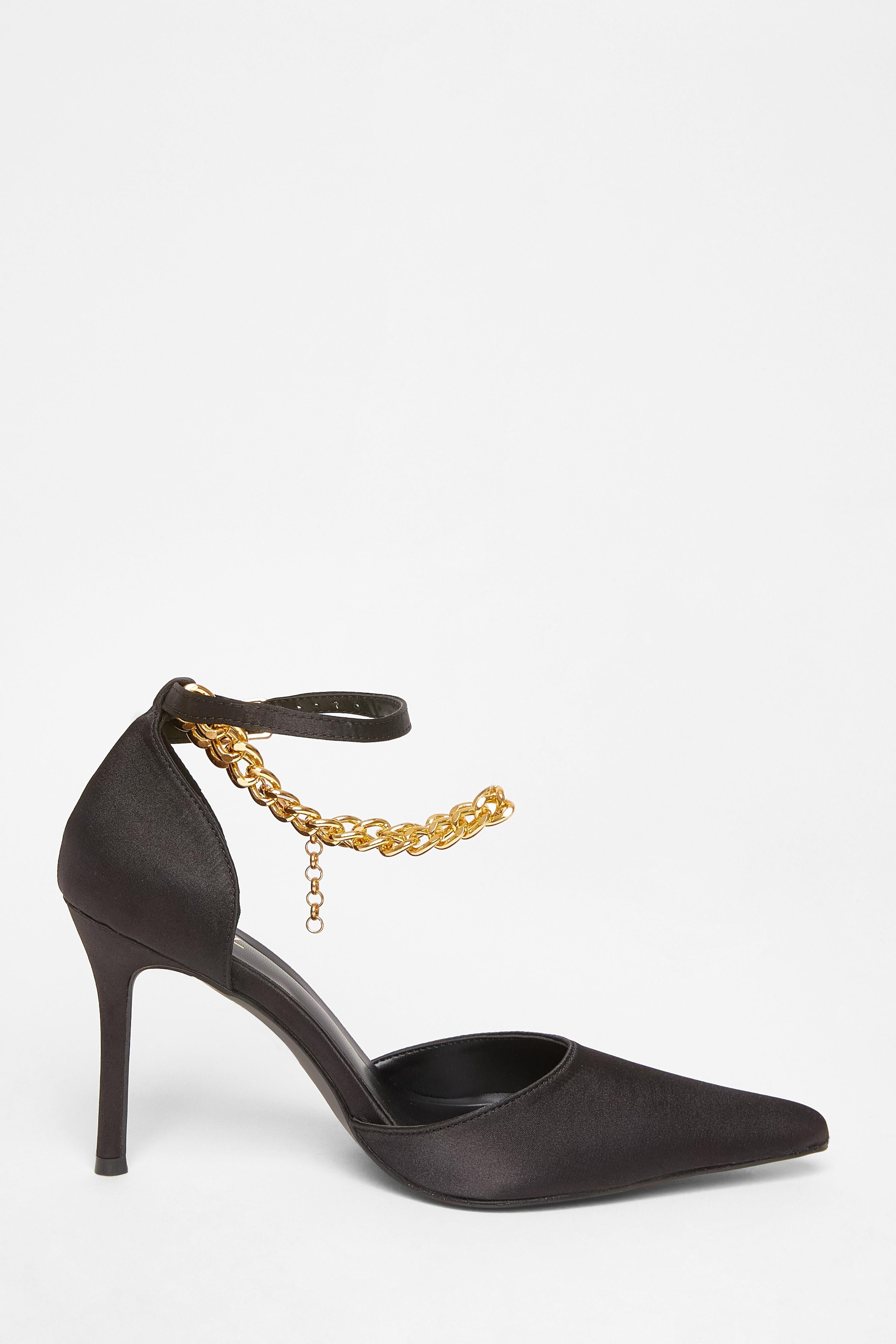 Quiz Black Satin Chain Strap Court Heels image 5