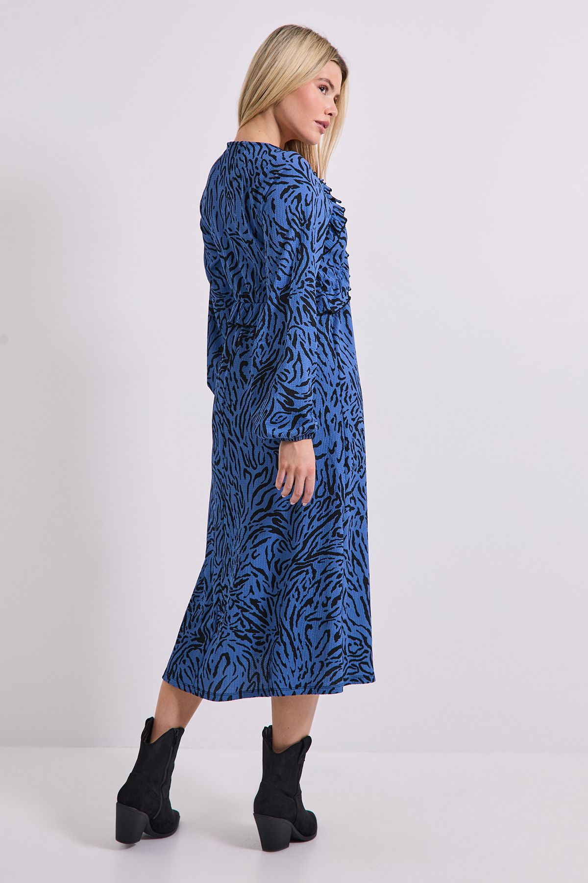 Dorothy Perkins Blue Zebra Empire Seam Frill Detail Jersey Midi Dress Blue image 3