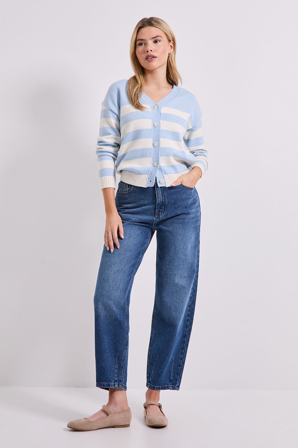 Dorothy Perkins Stripe V Neck Knit Cardigan Pale Blue image 2