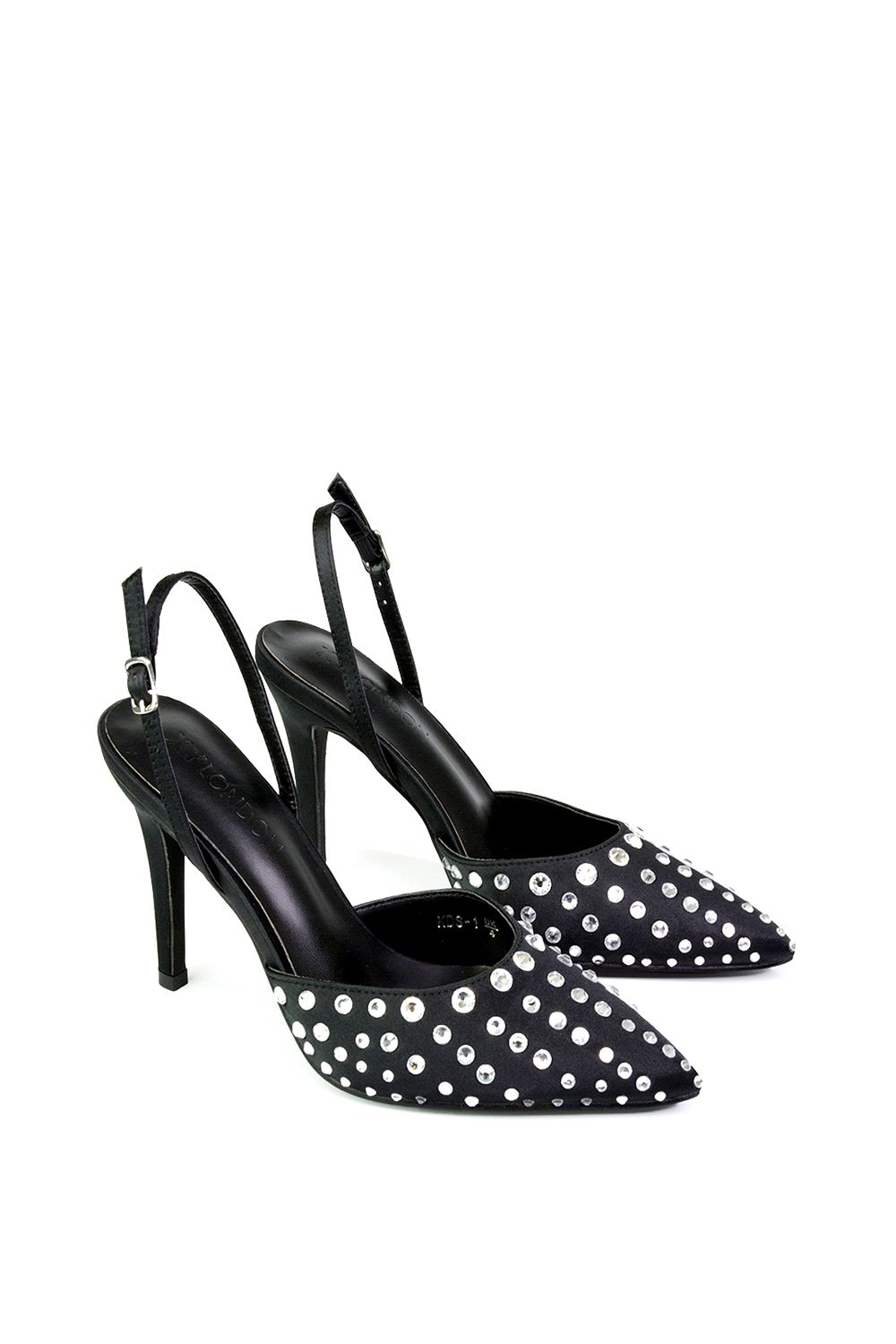 XY London 'Shelly' Strappy Slingback Pointed Toe Diamante Stiletto Bridal Heels image 4