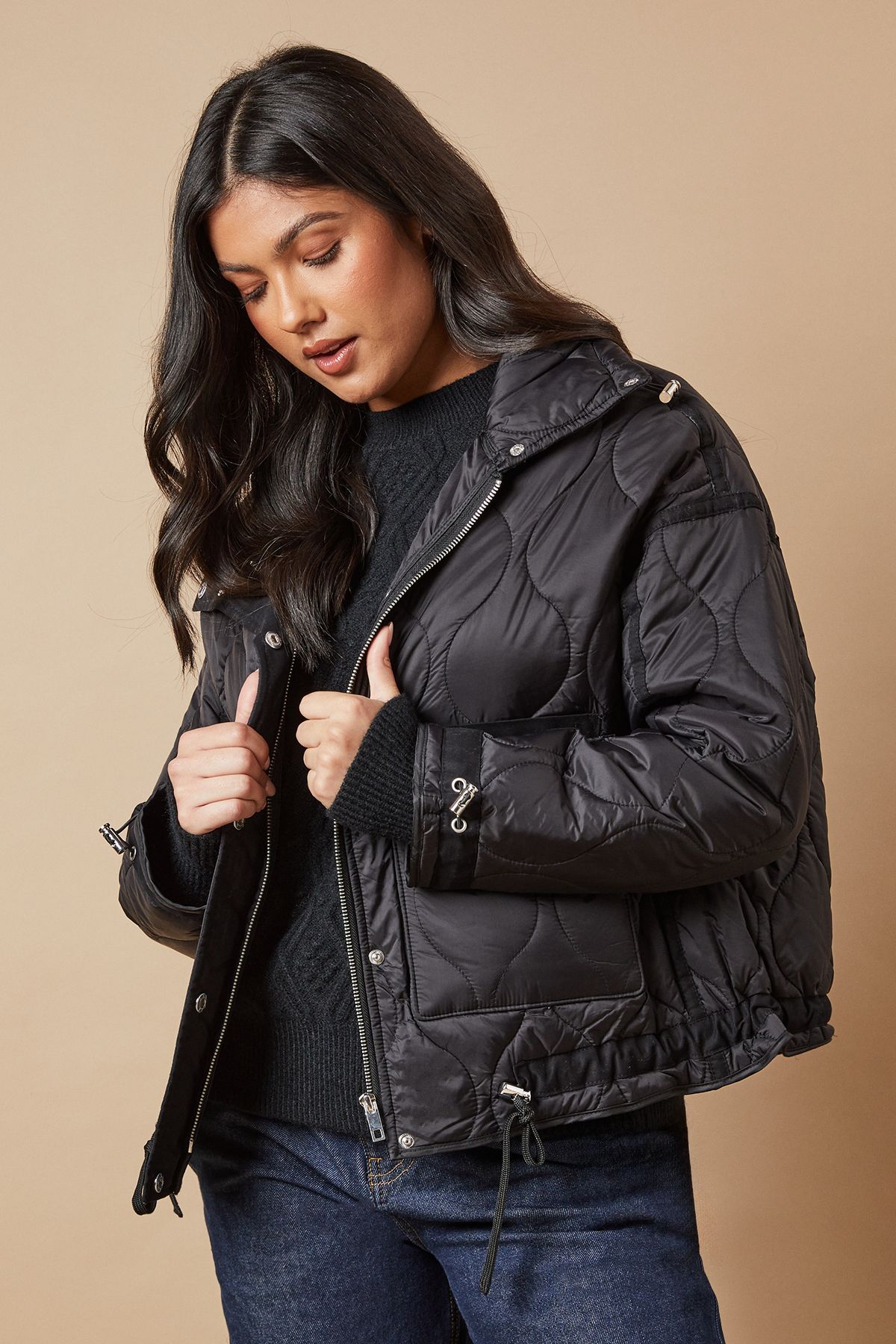 Oasis Onion Quilted Popper Jacket Black image 4