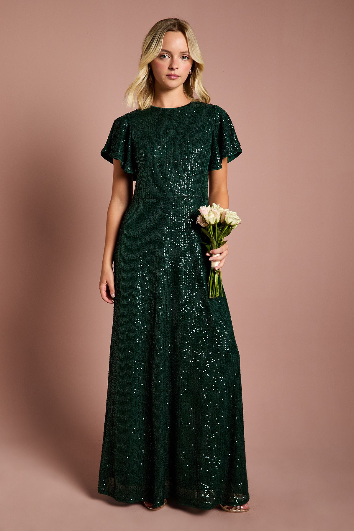 Coast Teen Coast Sequin Angel Sleeve Bridesmaid Dress Emerald image 1