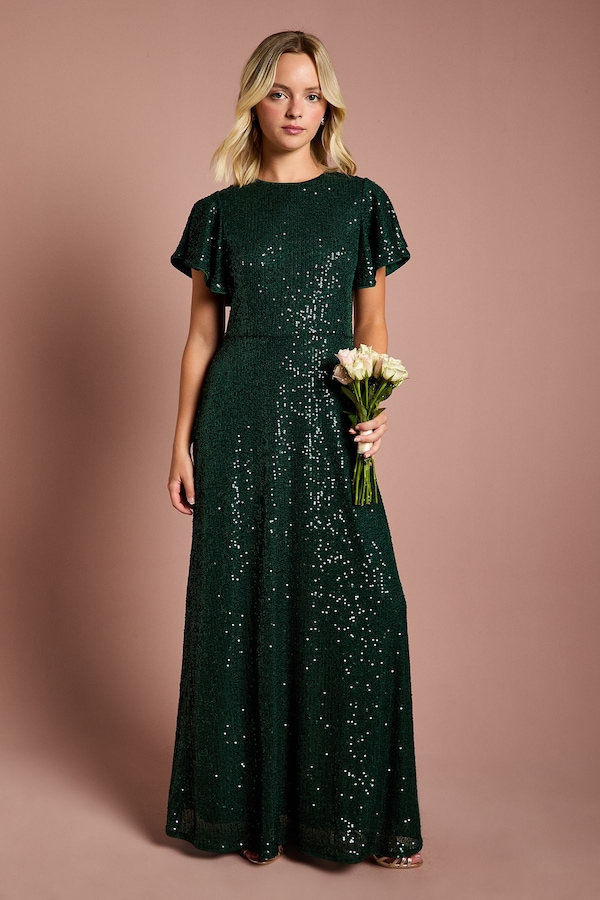 Coast Teen Coast Sequin Angel Sleeve Bridesmaid Dress Emerald