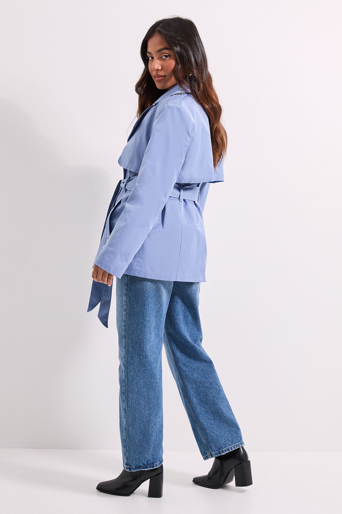 Dorothy Perkins Petite Double Breasted Belted Trench Coat Light Blue image 3