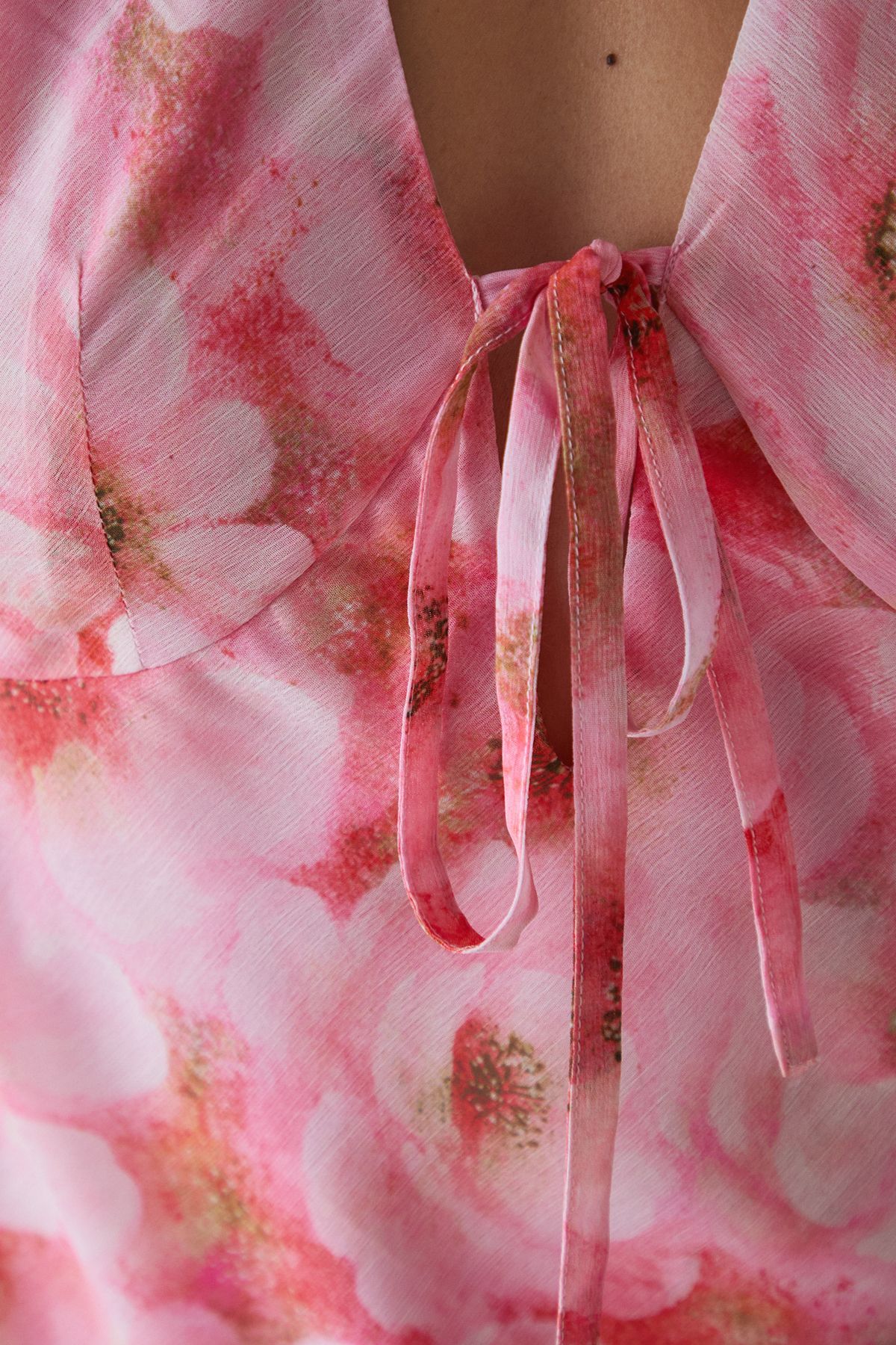 Warehouse Petite Chiffon Bias Tie Front Low Back Halter Midi Dress Pink image 5