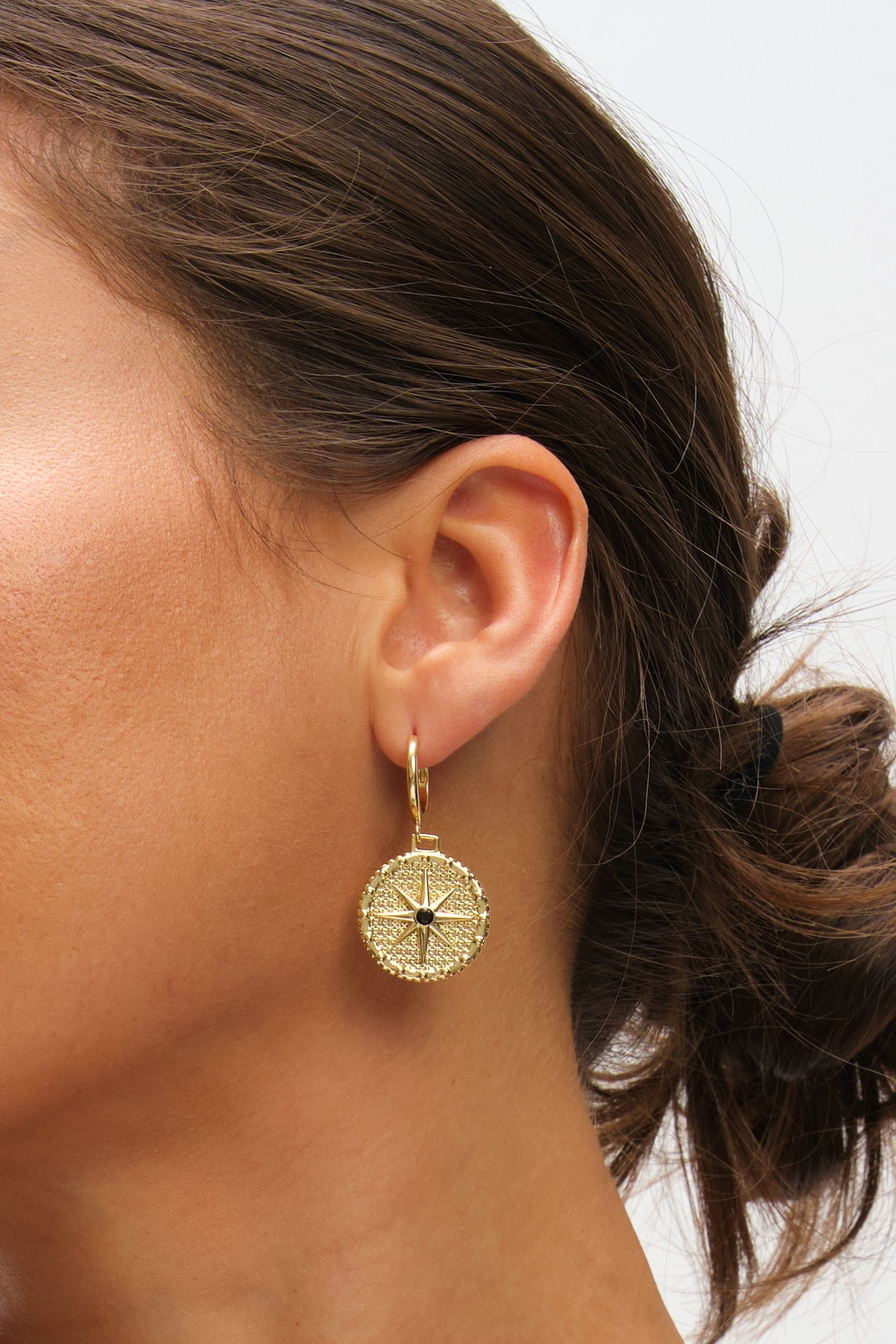 Inicio 14K Gold Plated and Jet Star Charm Earrings - Gift Pouch image 3