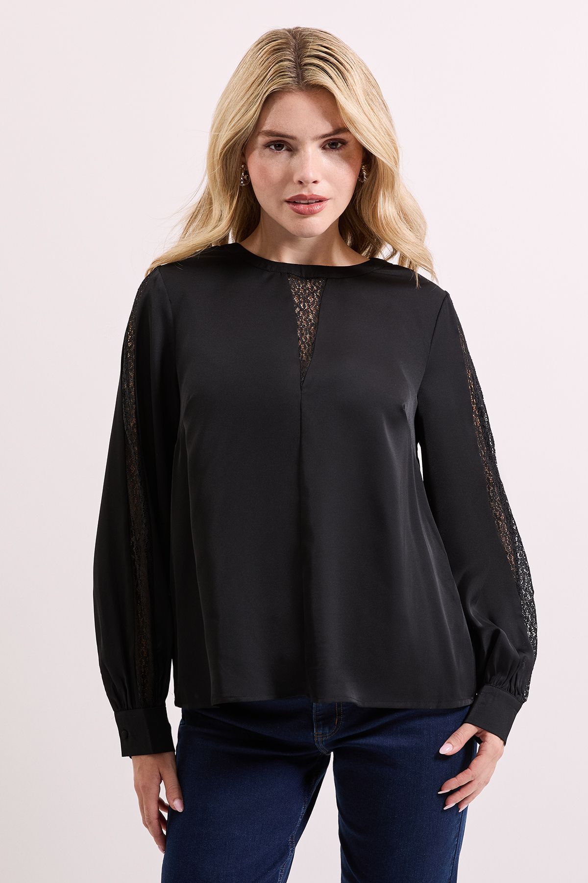 Dorothy Perkins Lace Insert Long Sleeve Blouse Black image 2