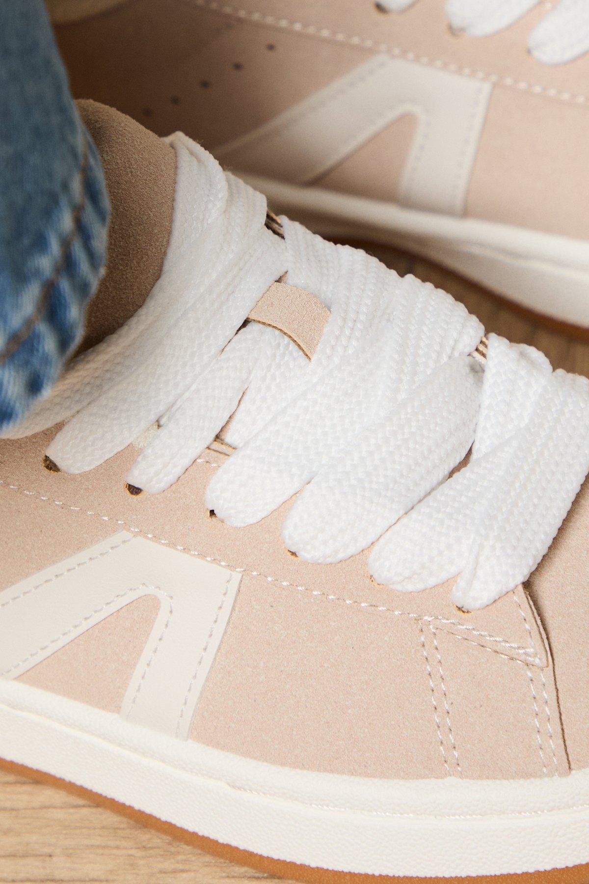 Oasis Dorianna Faux Suede Lace Up Trainers Beige image 4