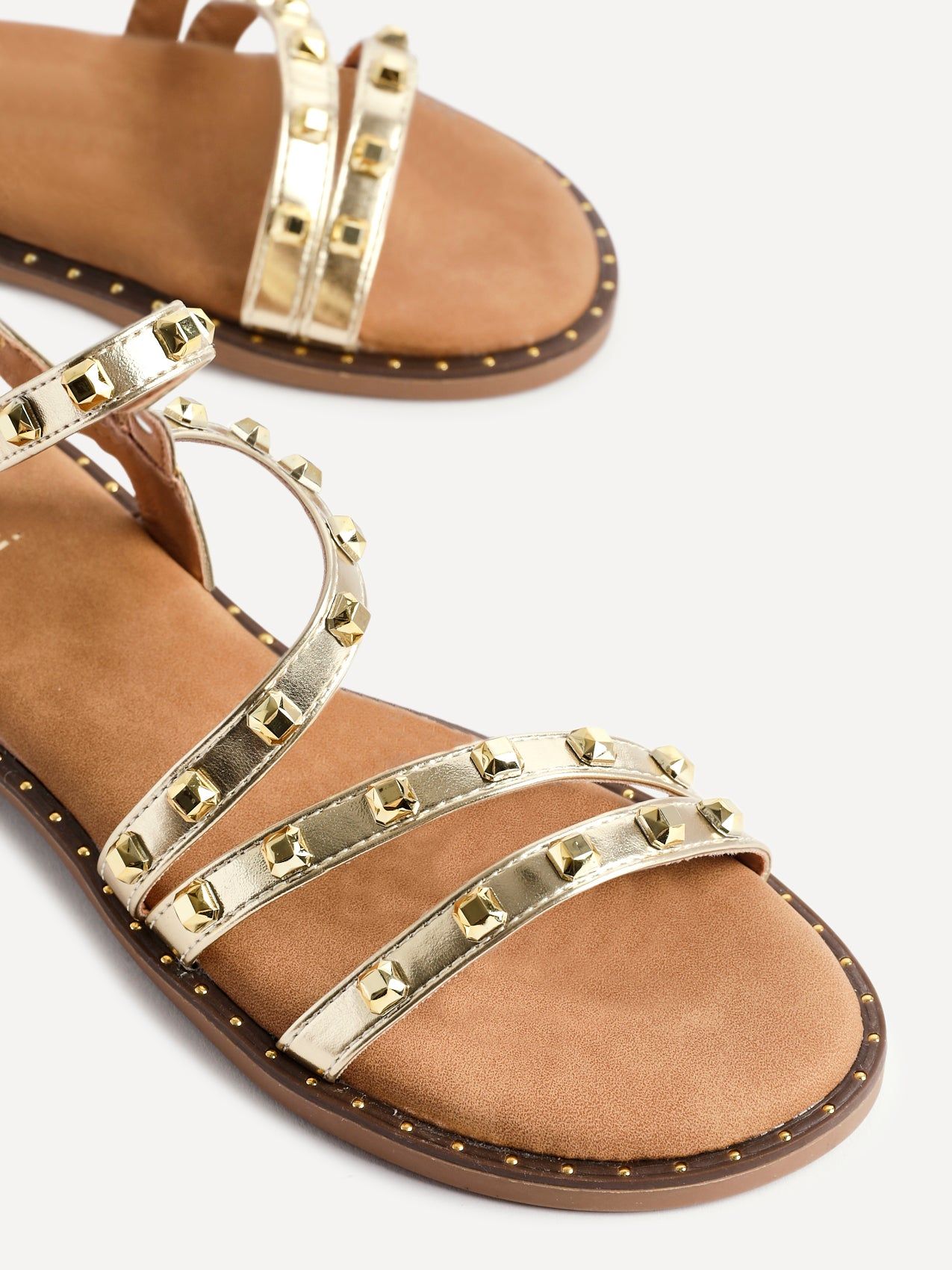 Linzi Destino Gold Faux Leather Studded Gladiator Style Flat Sandal image 4