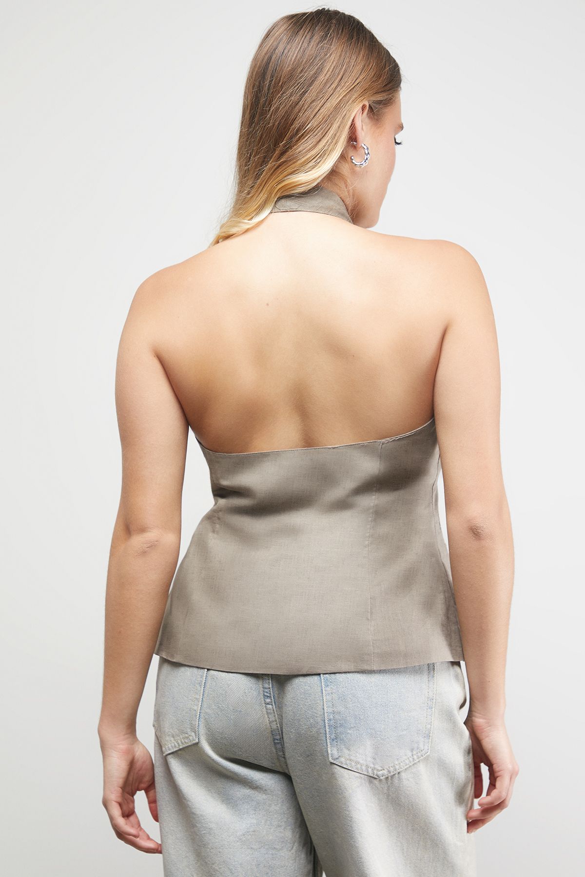 Warehouse Linen Halterneck Waistcoat Co Ord Sand image 3