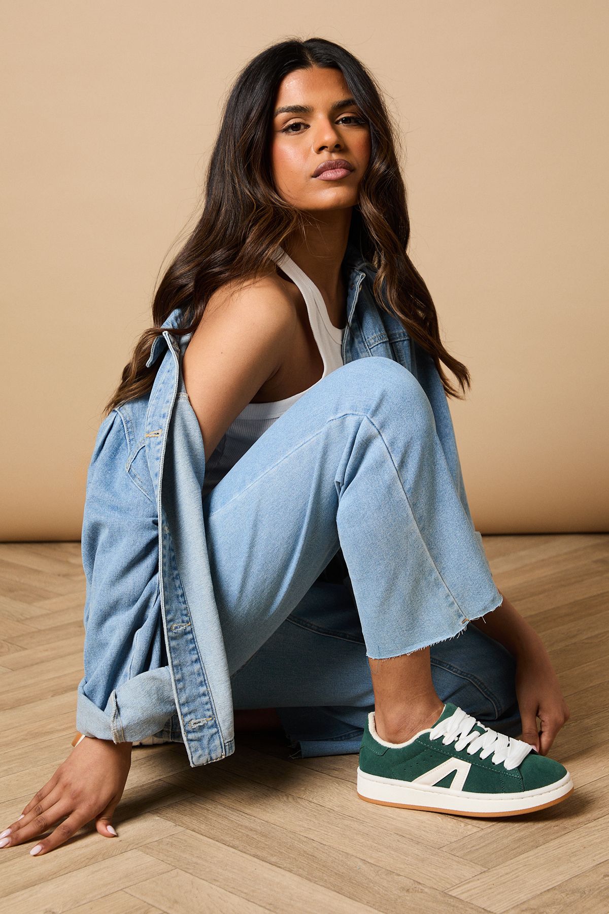 Oasis Dorianna Faux Suede Lace Up Trainers Green image 1