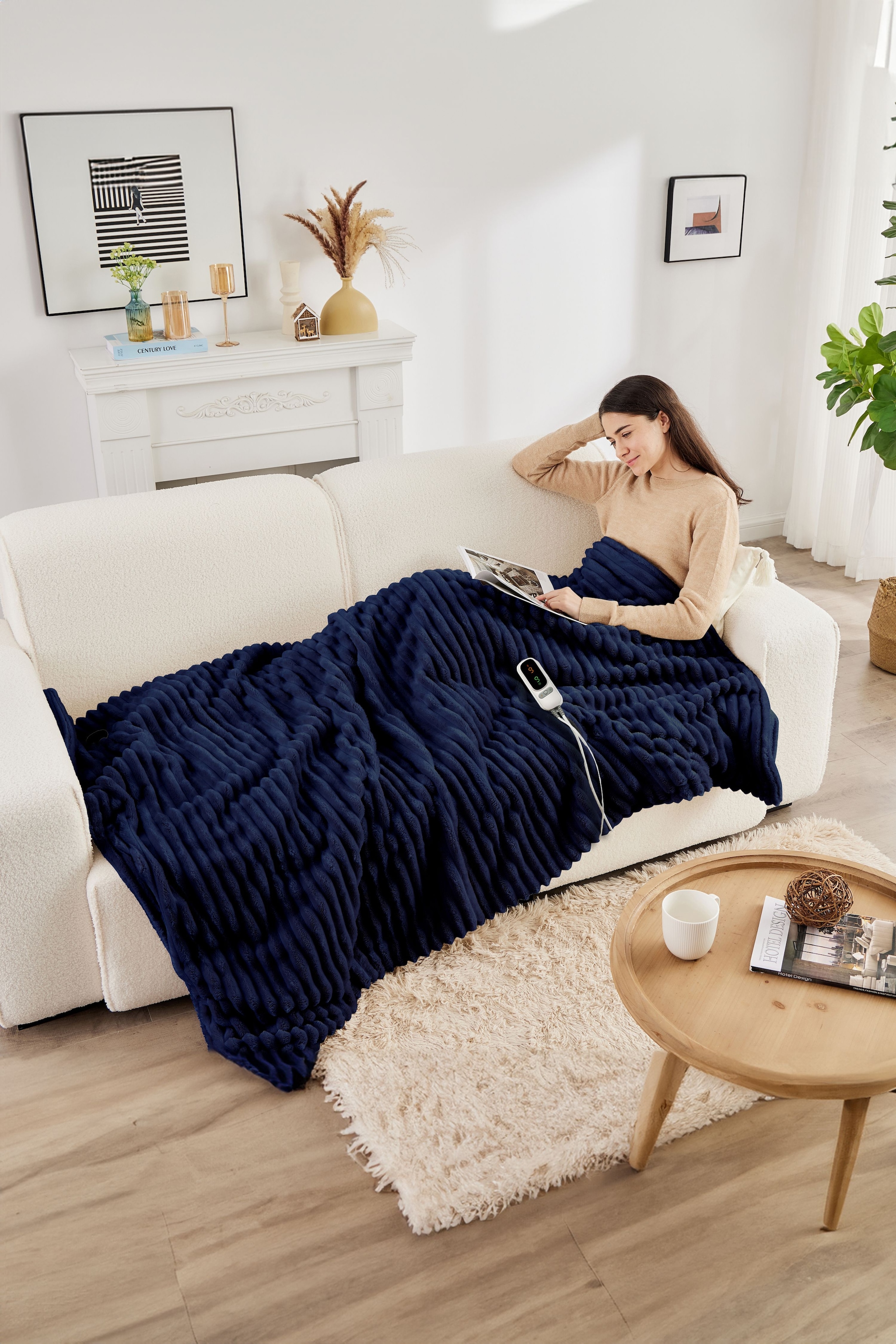 Neo Waffle Shaped Electric Blanket Heated Fleece Overblanket Throw Machine Washable Remote Timer Control Heat Settings image 1