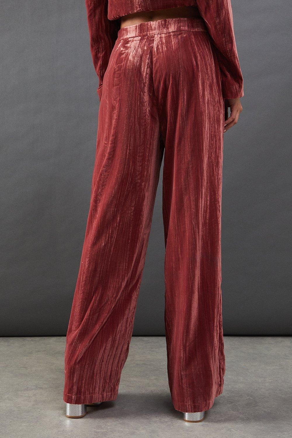 Warehouse Crushed Velvet High Waisted Tailored Trouser Rose image 3