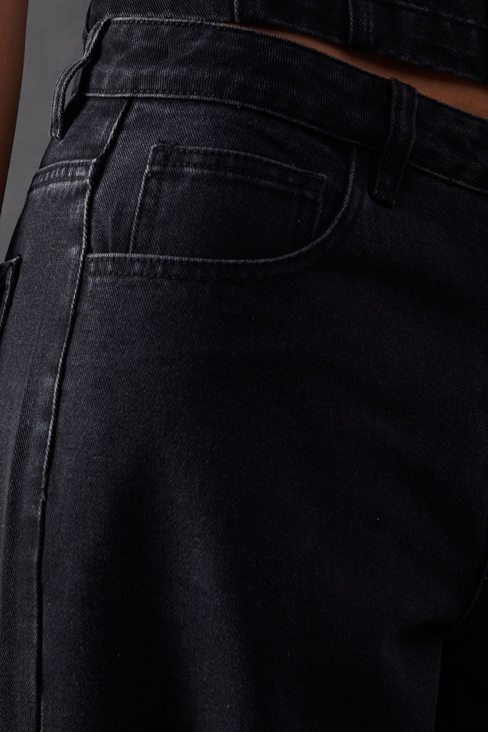 Warehouse Denim Lace Trim Mid Rise Barrel Jeans Washed Black image 5