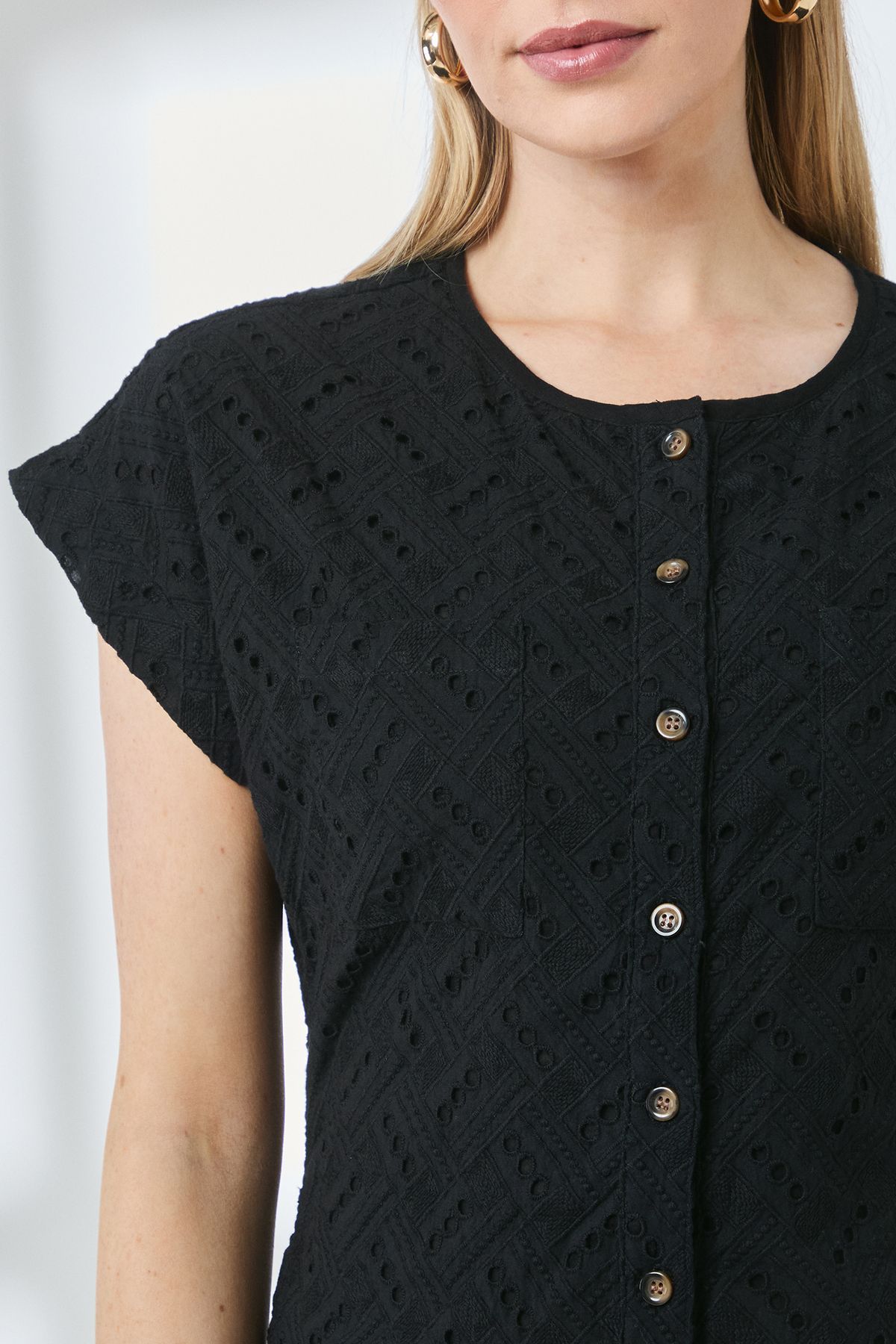 Principles Black Broderie Pocket Detail Midi Shirt Dress Black image 4