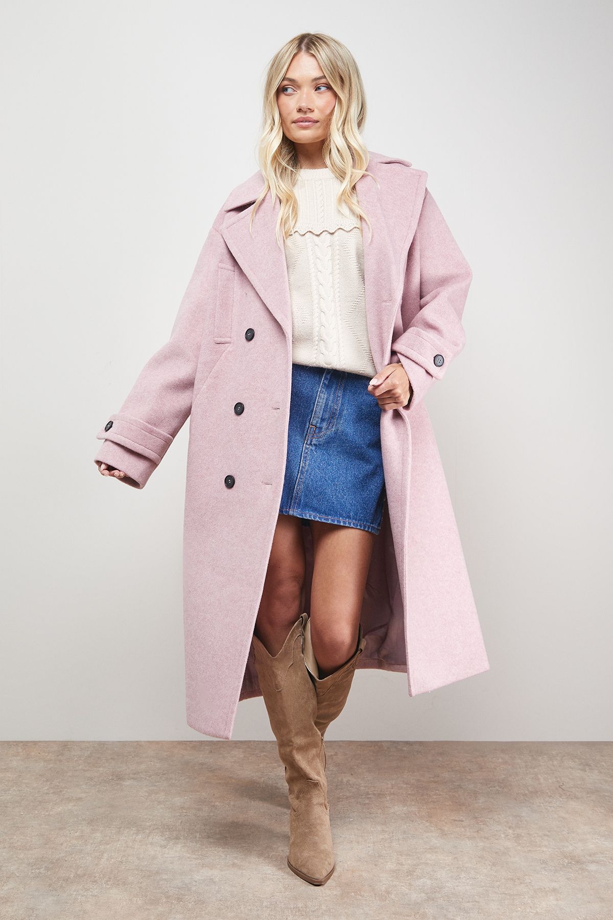 Oasis Brushed Relaxed Reefer Coat Pink image 2