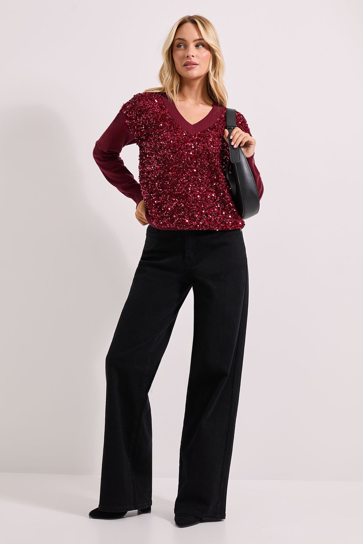 Dorothy Perkins Knitted Sequin Cricket Jumper Berry image 2