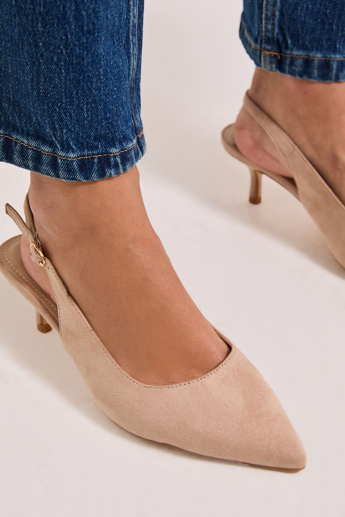 Dorothy Perkins Wide Fit Dova Slingback Kitten Heel Court Shoes Taupe image 4