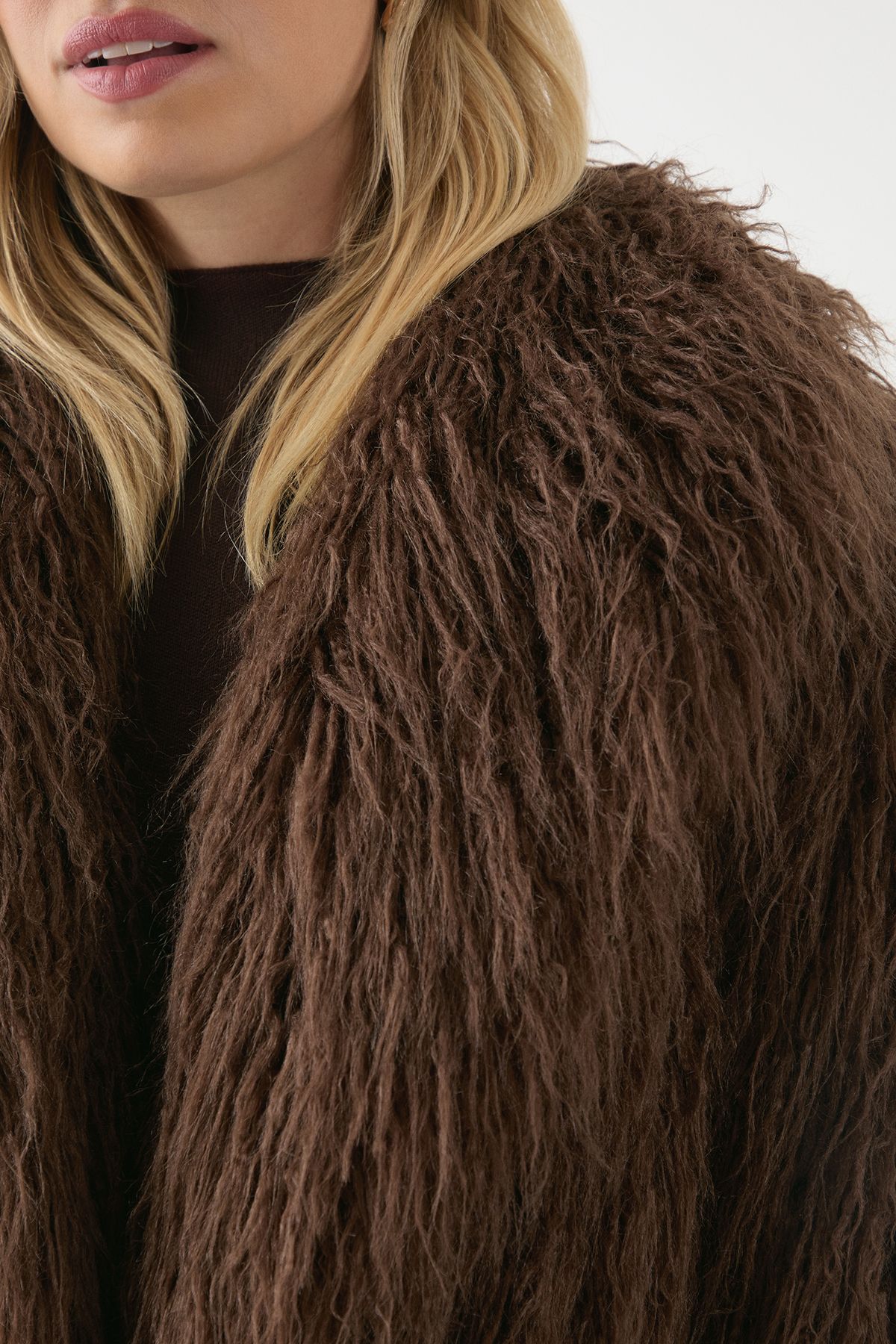 MissPap Mongolian Collared Faux Fur Jacket Chocolate image 5