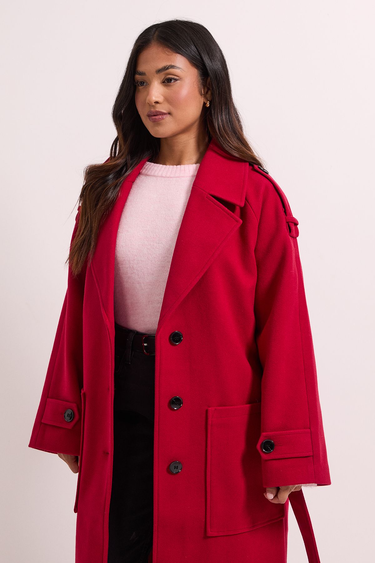 Dorothy Perkins Petite Belted Longline Coat Red image 2