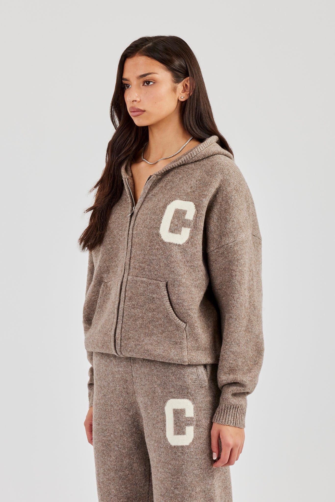 Cernucci Hooded Zip Through Knitted Jumper - Taupe image 6