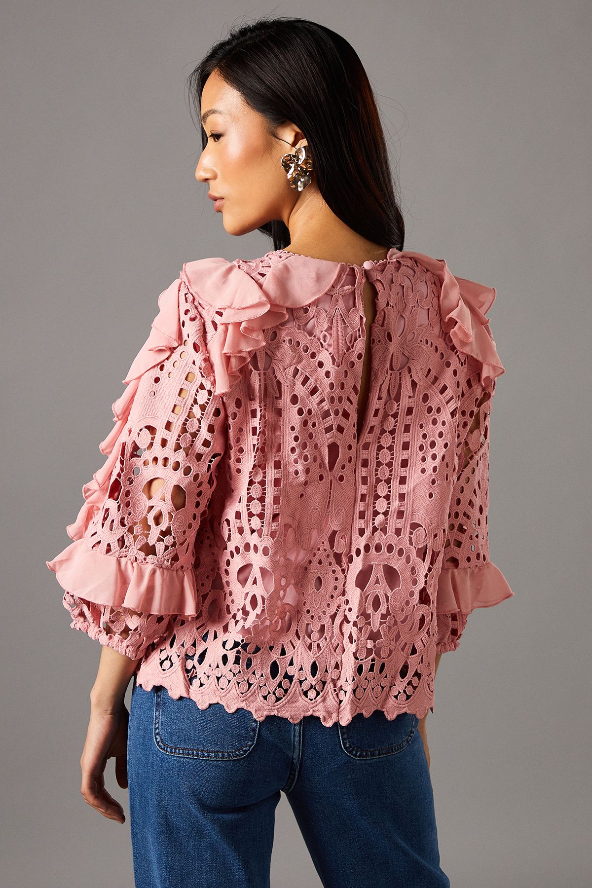 Coast Lace Frill Sleeve Top Blush image 3