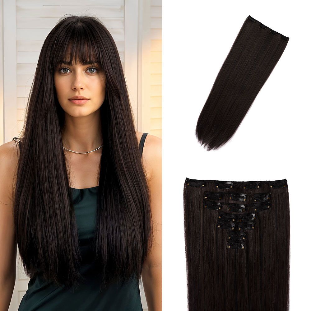 SHEONLY 7Pcs Brown Clip-In Straight Hair Extensions image 2