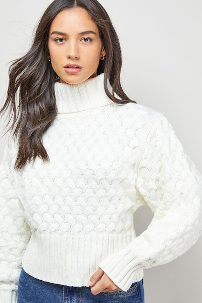 Oasis Chunky Cable Knit Roll Neck Jumper Ivory