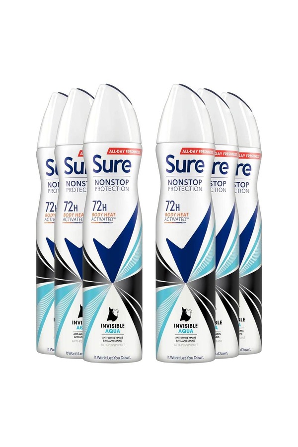 Sure Women 'Antiperspirant' 72H Protection Invisible Aqua Deo, 6x250ml