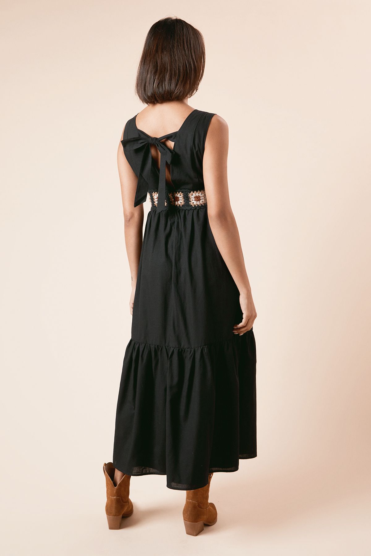 Dorothy Perkins Trim Wrap Front Tie Back Maxi Dress Black image 3