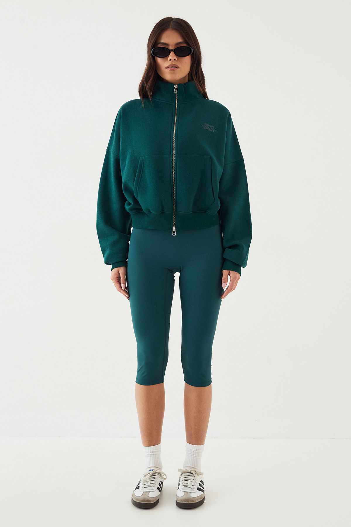DSGN Studio DSGN Studio Sport Funnel Neck Zip Through Bomber Sweatshirt Pine image 5