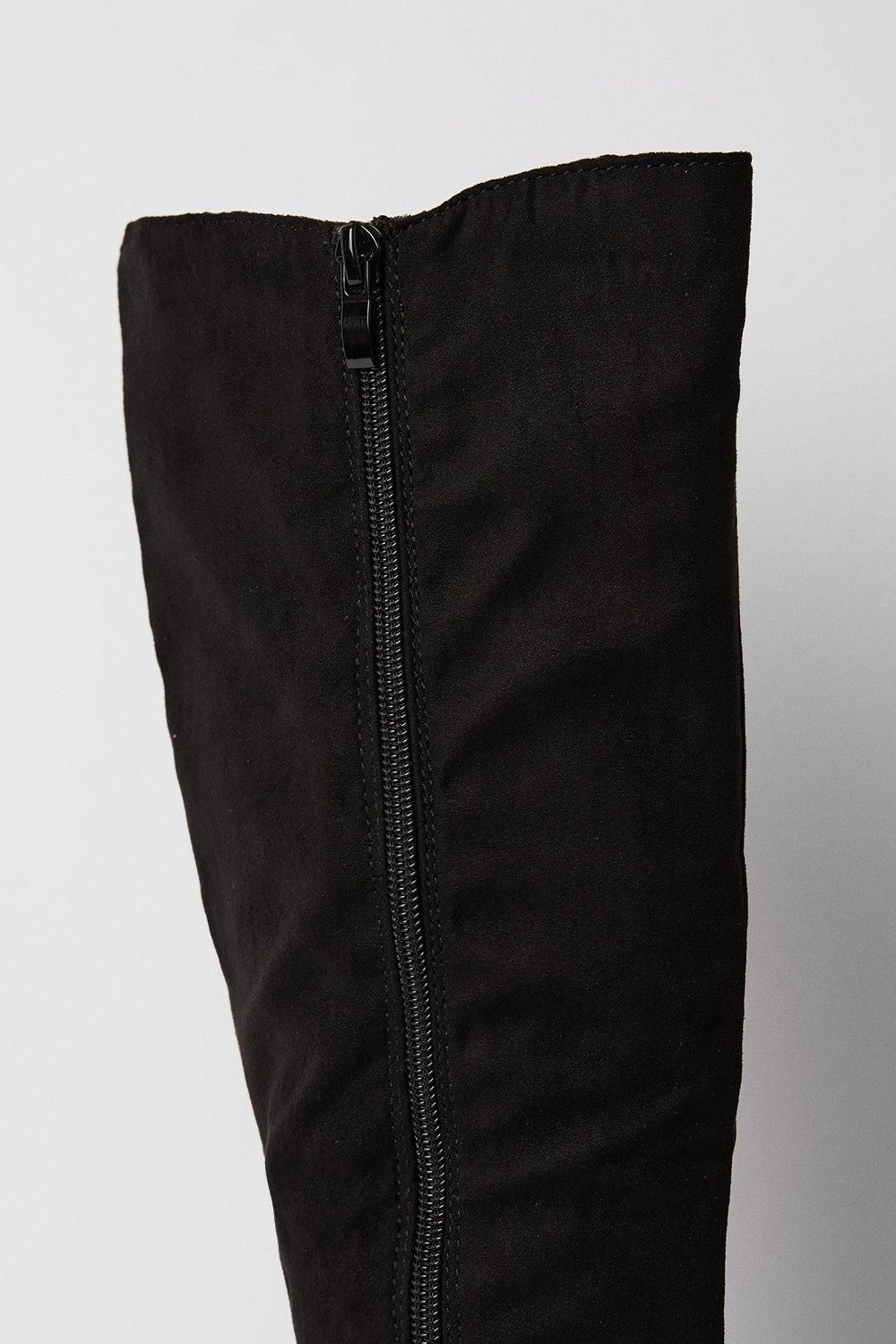 Dorothy Perkins Wide Fit Karla Knee High Flat Boots Natural Black image 4