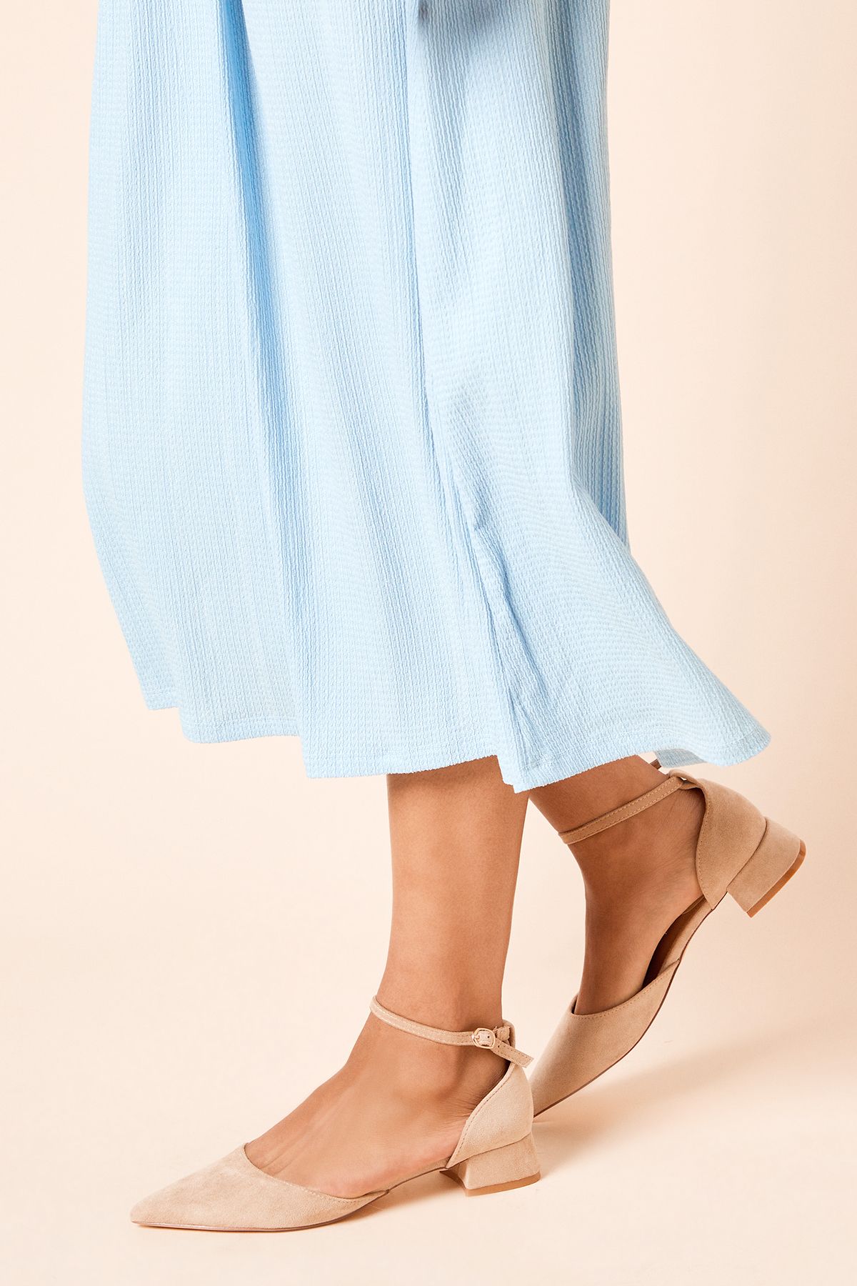 Dorothy Perkins Bennie Faux Suede Pointed Low Block Heel Court Shoes Beige image 3