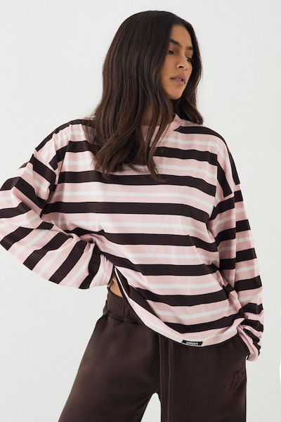 DSGN Studio DSGN Studio Stripe Oversized Long Sleeve T-Shirt Pink