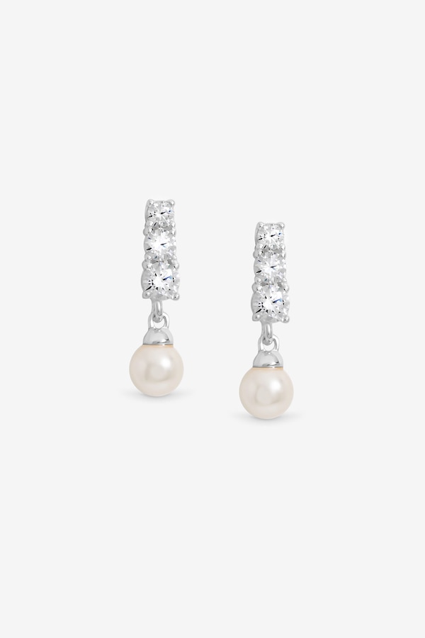 Simply Silver Sterling Silver 925 Cubic Zirconia Pearl Drop Earrings